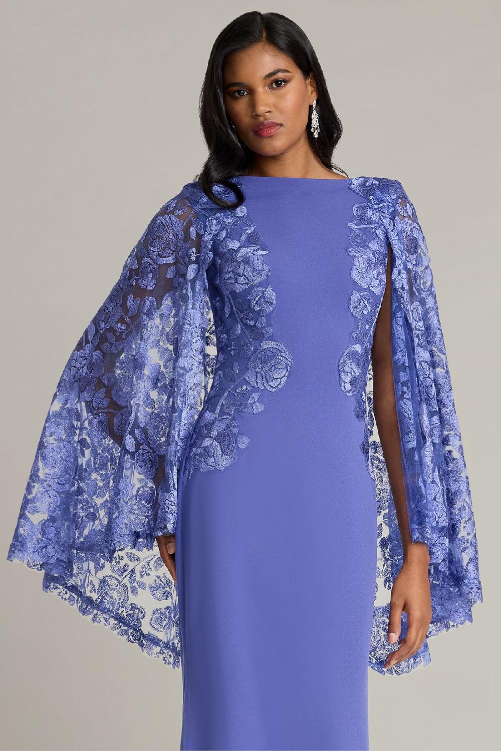 Tadashi Shoji Margolin Embroidered Cape Gown
