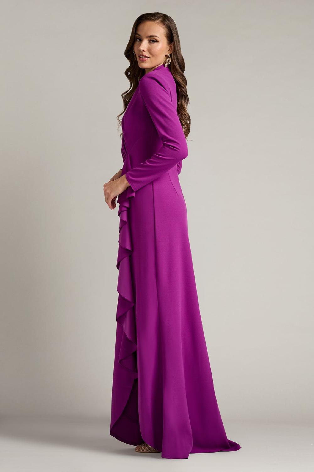 Tadashi Shoji Markum Long-Sleeve Flounce Gown