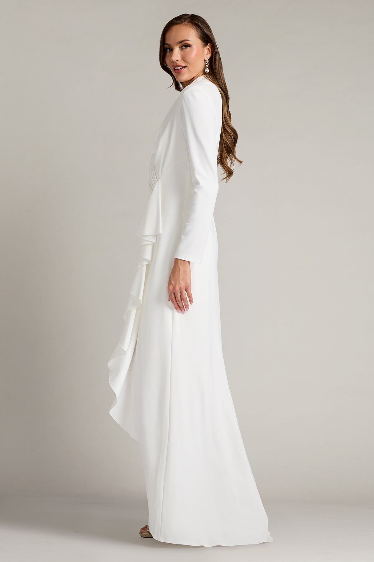 Tadashi Shoji Markum Long-Sleeve Flounce Gown