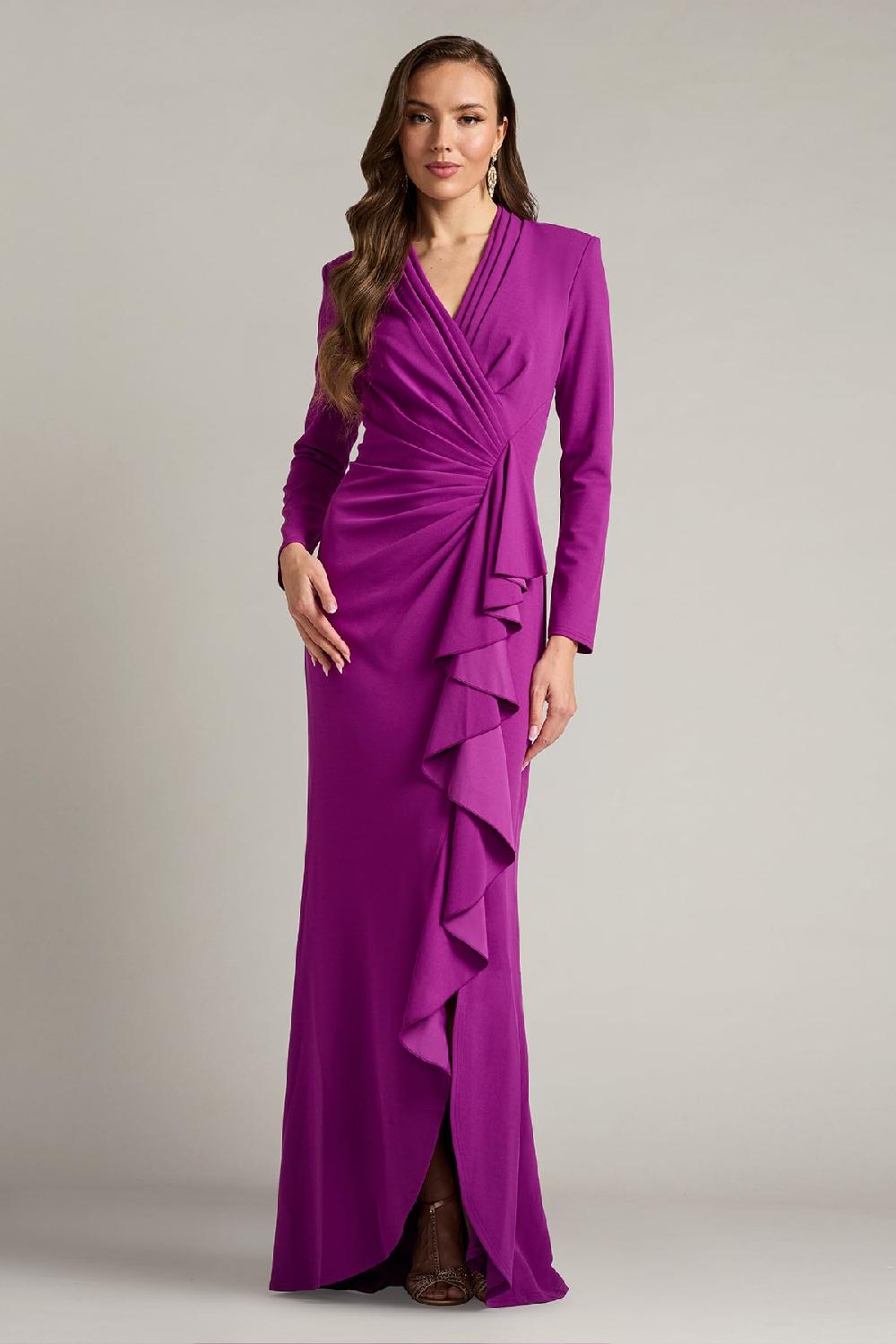 tadashi shoji Markum Long-Sleeve Flounce Gown