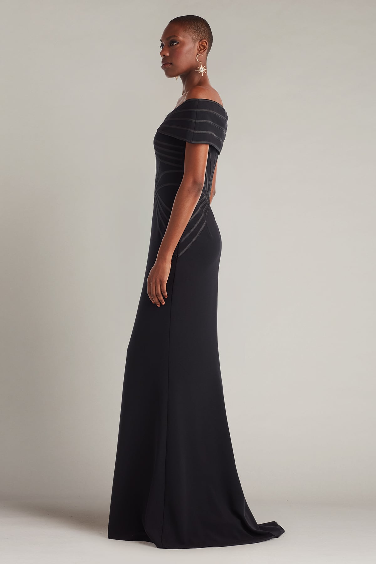 Tadashi Shoji Meridian Sundial Off-Shoulder Gown