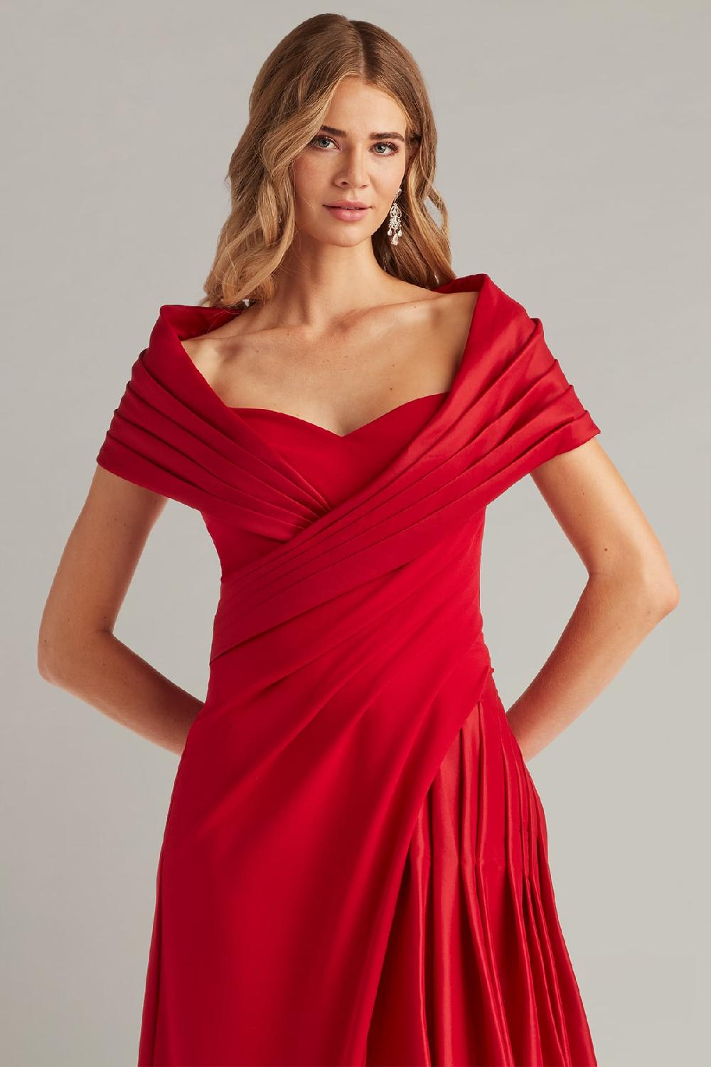 Tadashi Shoji Milica Draped Portrait Collar Gown