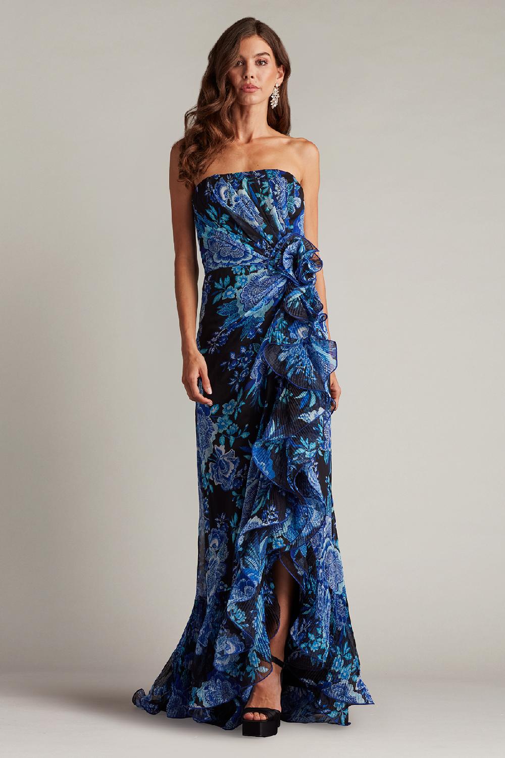 tadashi shoji Morwenna Floral Print Ruffle Gown