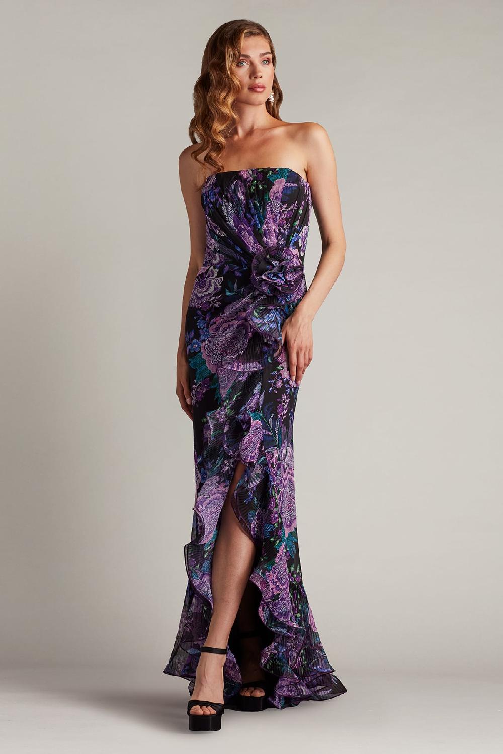 tadashi shoji Morwenna Floral Print Ruffle Gown
