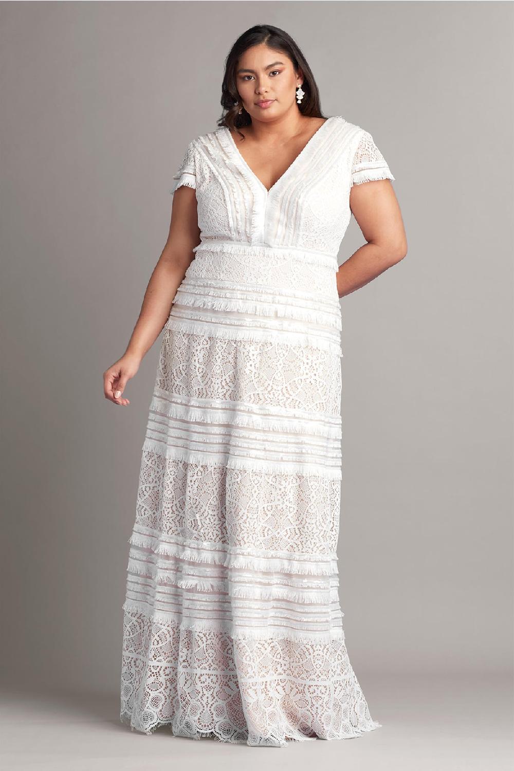 Tadashi Shoji Nisa Lace & Fringe Gown - PLUS SIZE