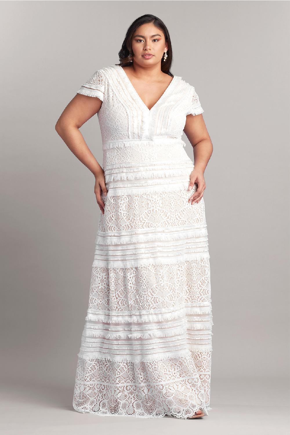 tadashi shoji Nisa Lace & Fringe Gown - PLUS SIZE