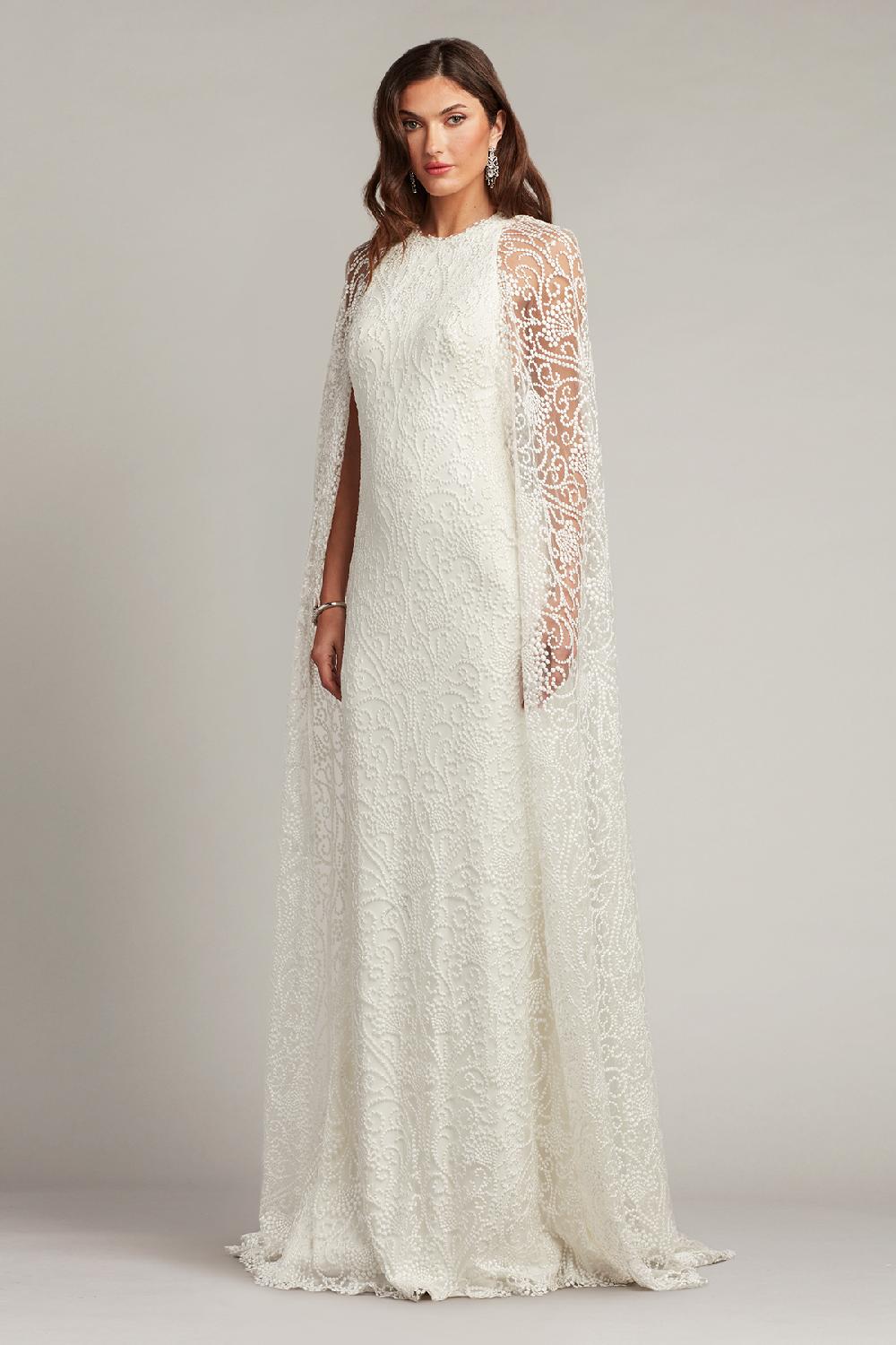 Tadashi Shoji Piers Embroidered Cape Gown