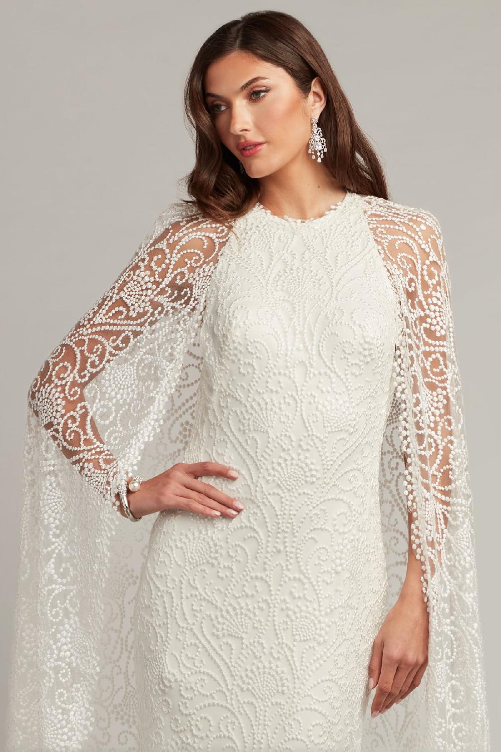 Tadashi Shoji Piers Embroidered Cape Gown