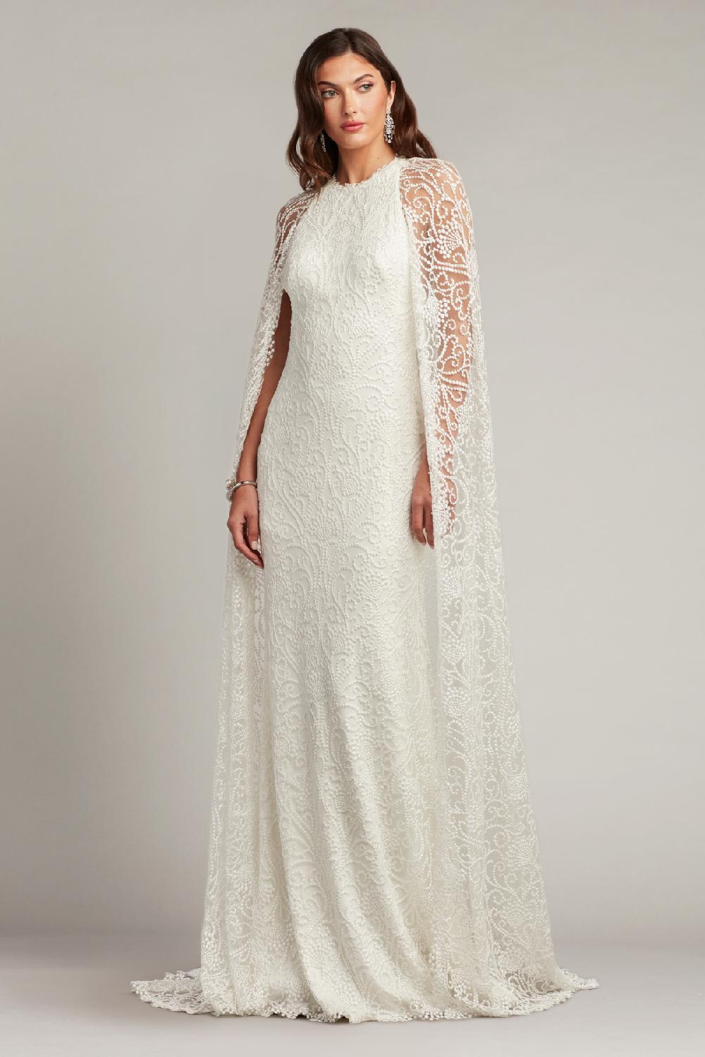 tadashi shoji Piers Embroidered Cape Gown