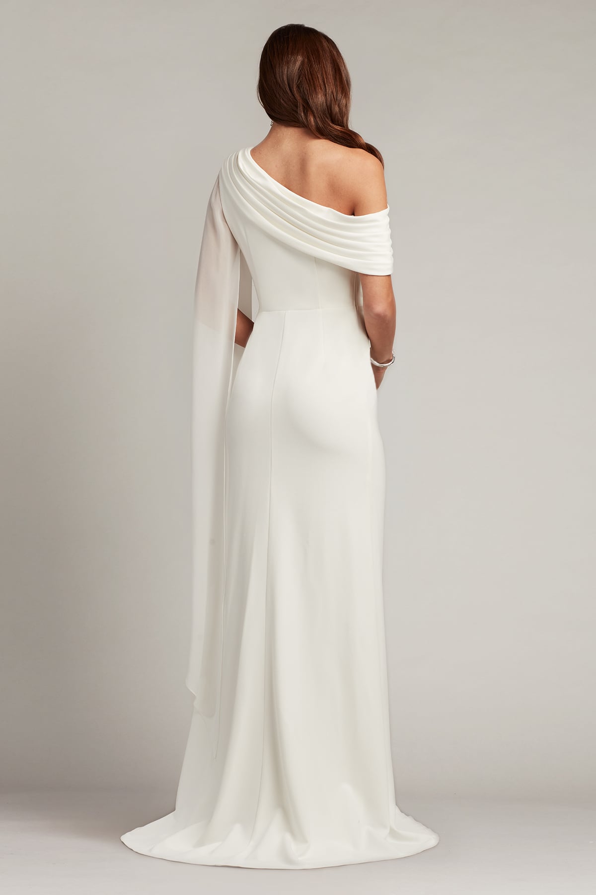 Tadashi Shoji Quill Draped Cape Sleeve Gown