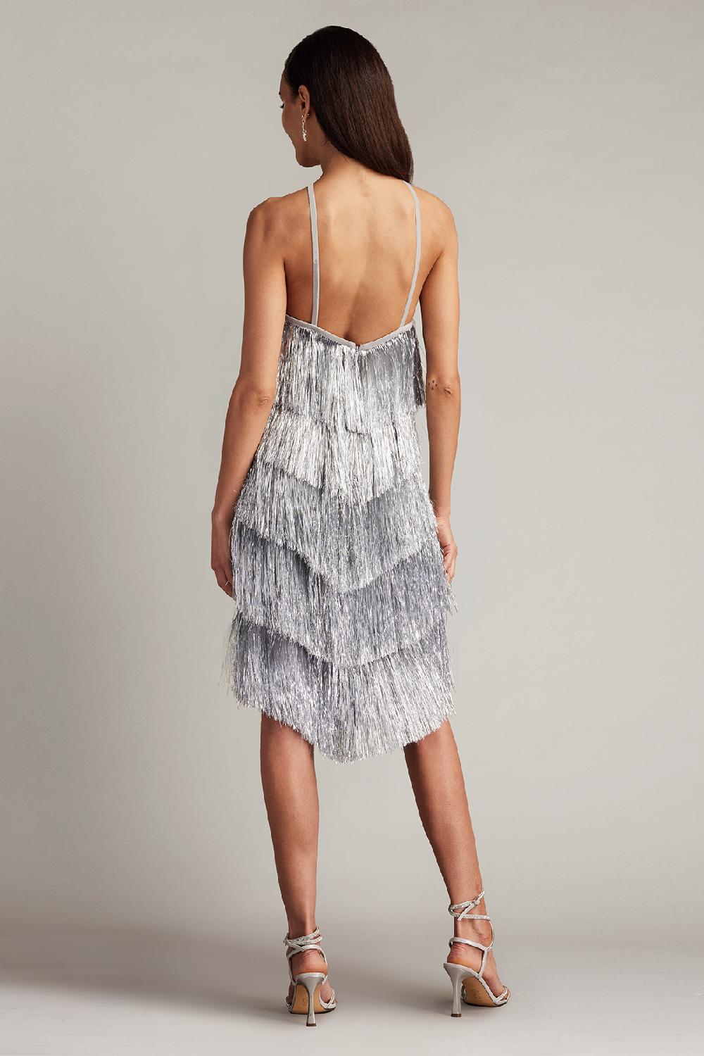 Tadashi Shoji Remedy Metallic Fringe Mini Dress