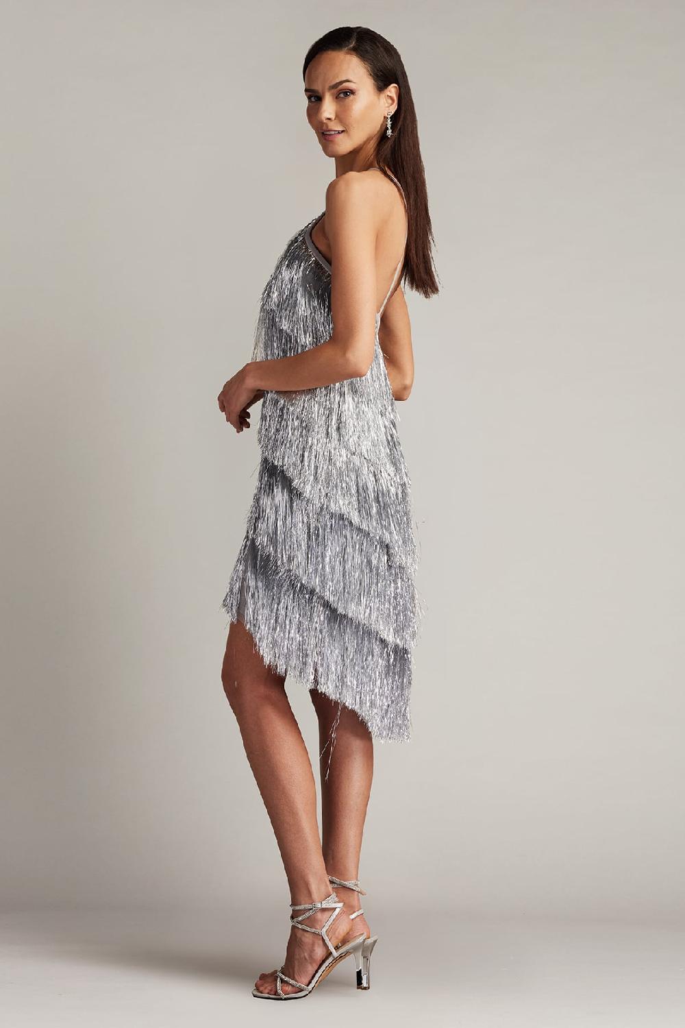 Tadashi Shoji Remedy Metallic Fringe Mini Dress