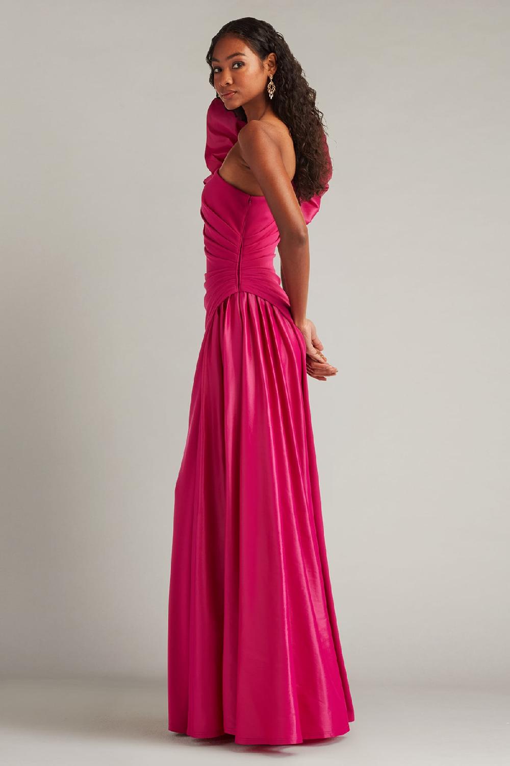 Tadashi Shoji Romay Pouf Sleeve Contrast Gown