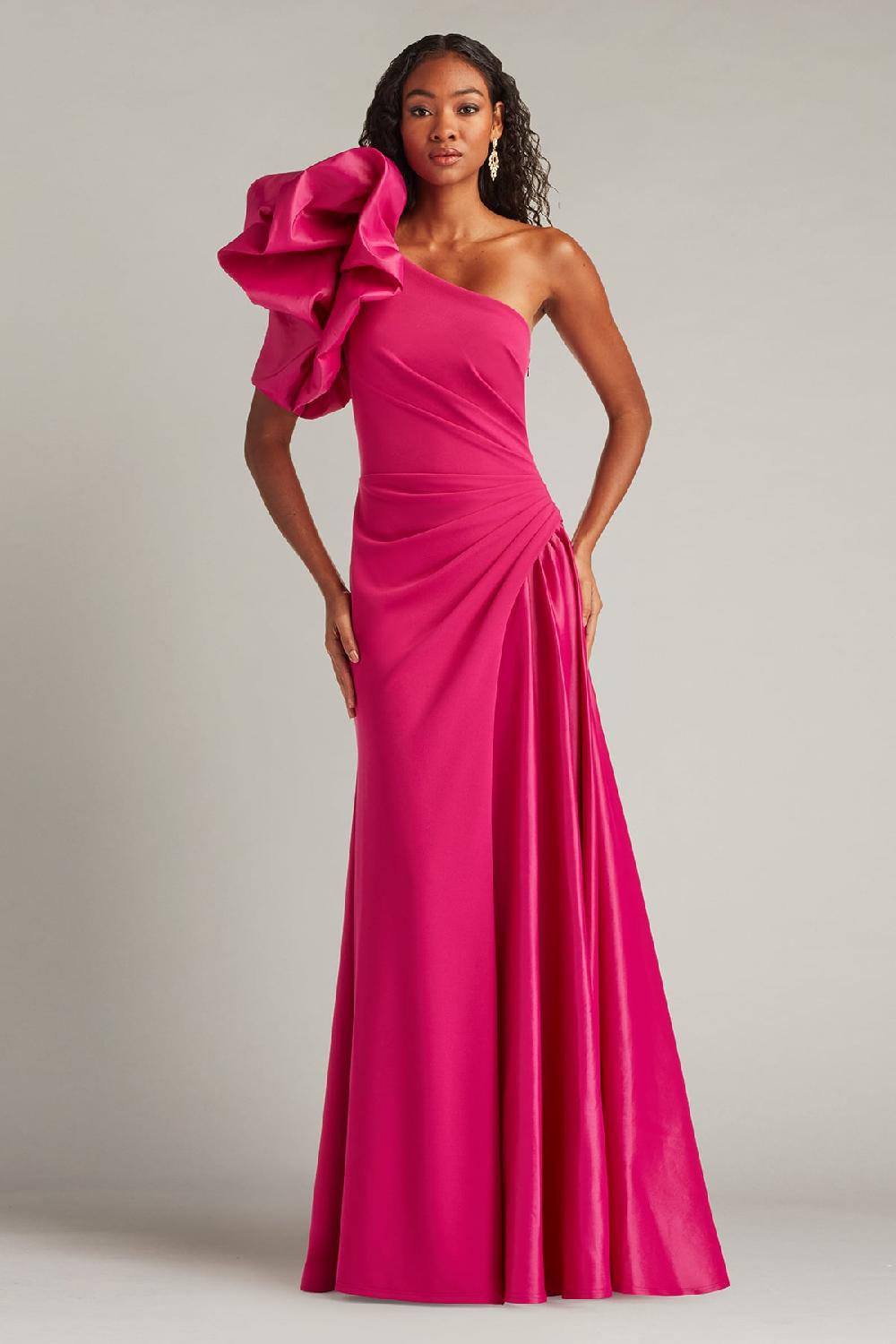 tadashi shoji Romay Pouf Sleeve Contrast Gown