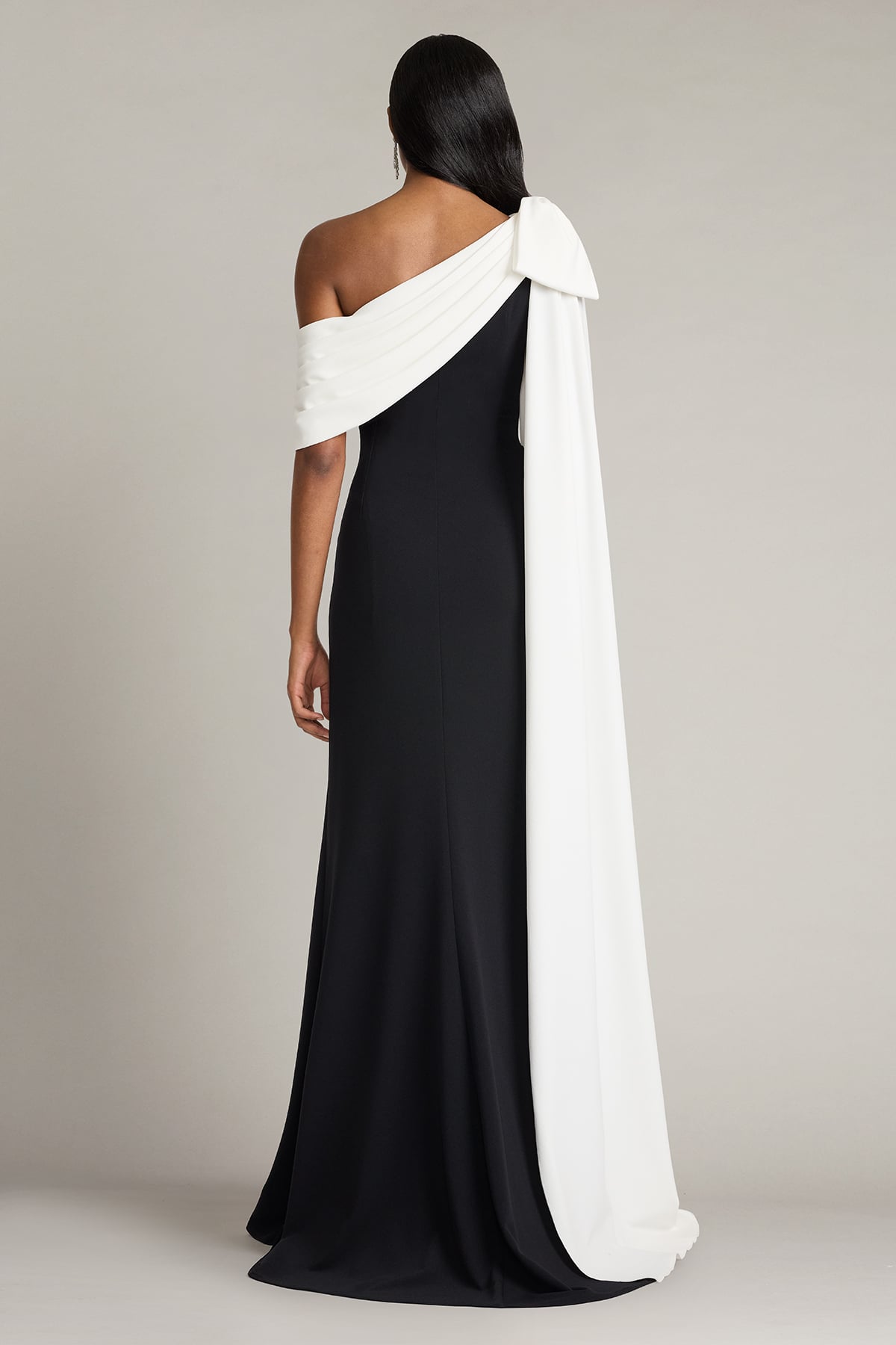 Tadashi Shoji Romi One-Shoulder Bow Cape Gown