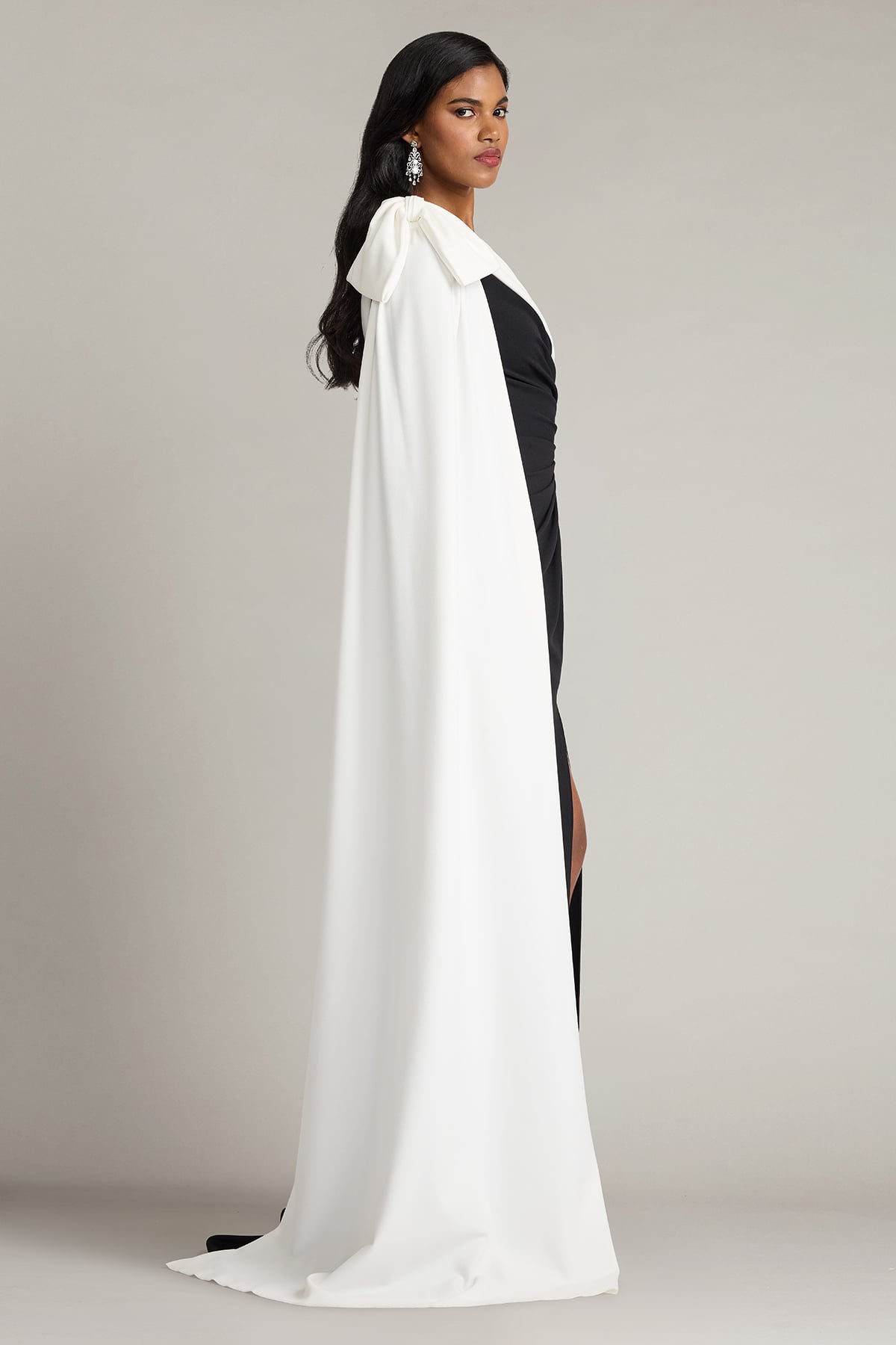 Tadashi Shoji Romi One-Shoulder Bow Cape Gown