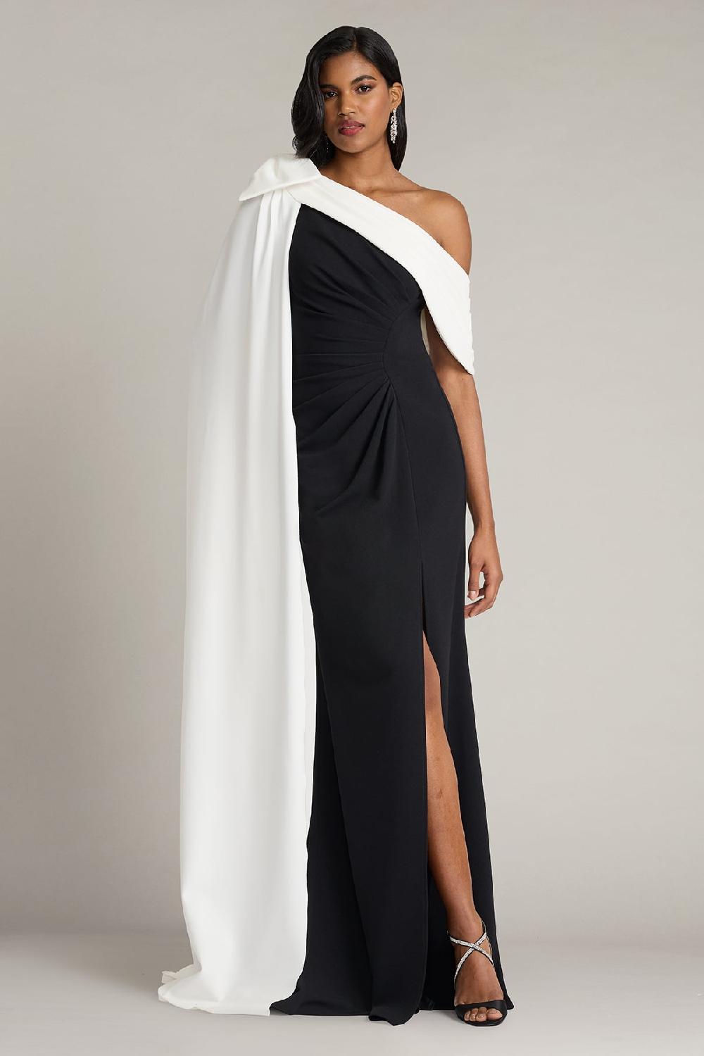 tadashi shoji Romi One-Shoulder Bow Cape Gown
