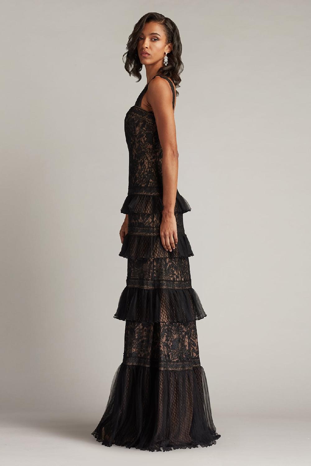 Tadashi Shoji Ruva Tiered Ruffle Embroidered Gown