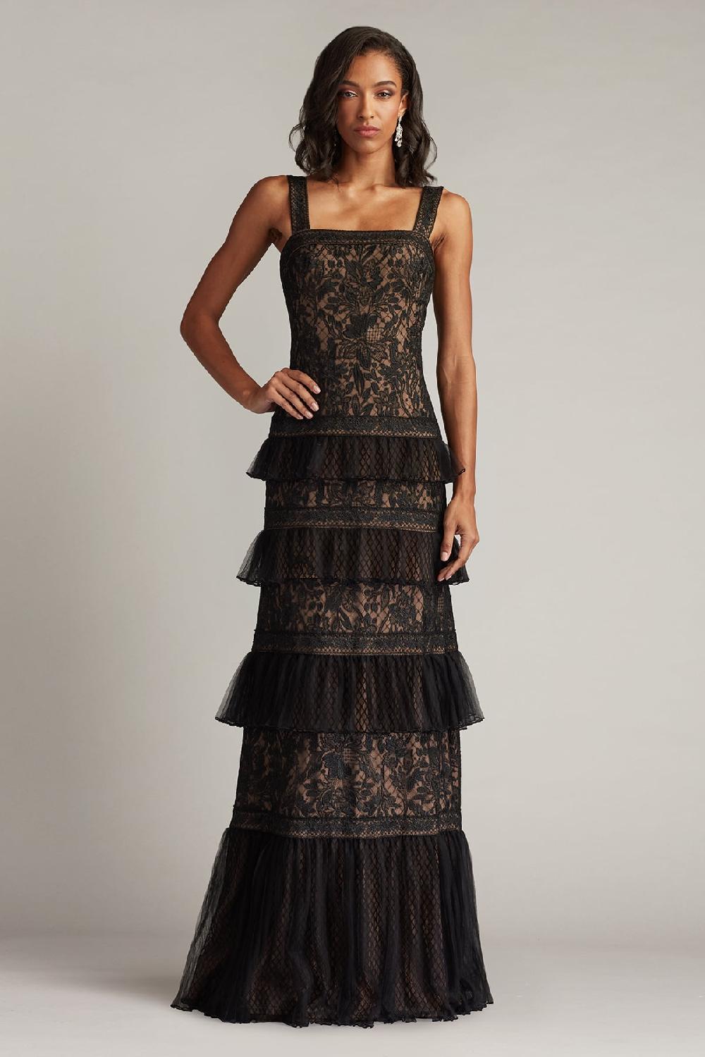 tadashi shoji Ruva Tiered Ruffle Embroidered Gown