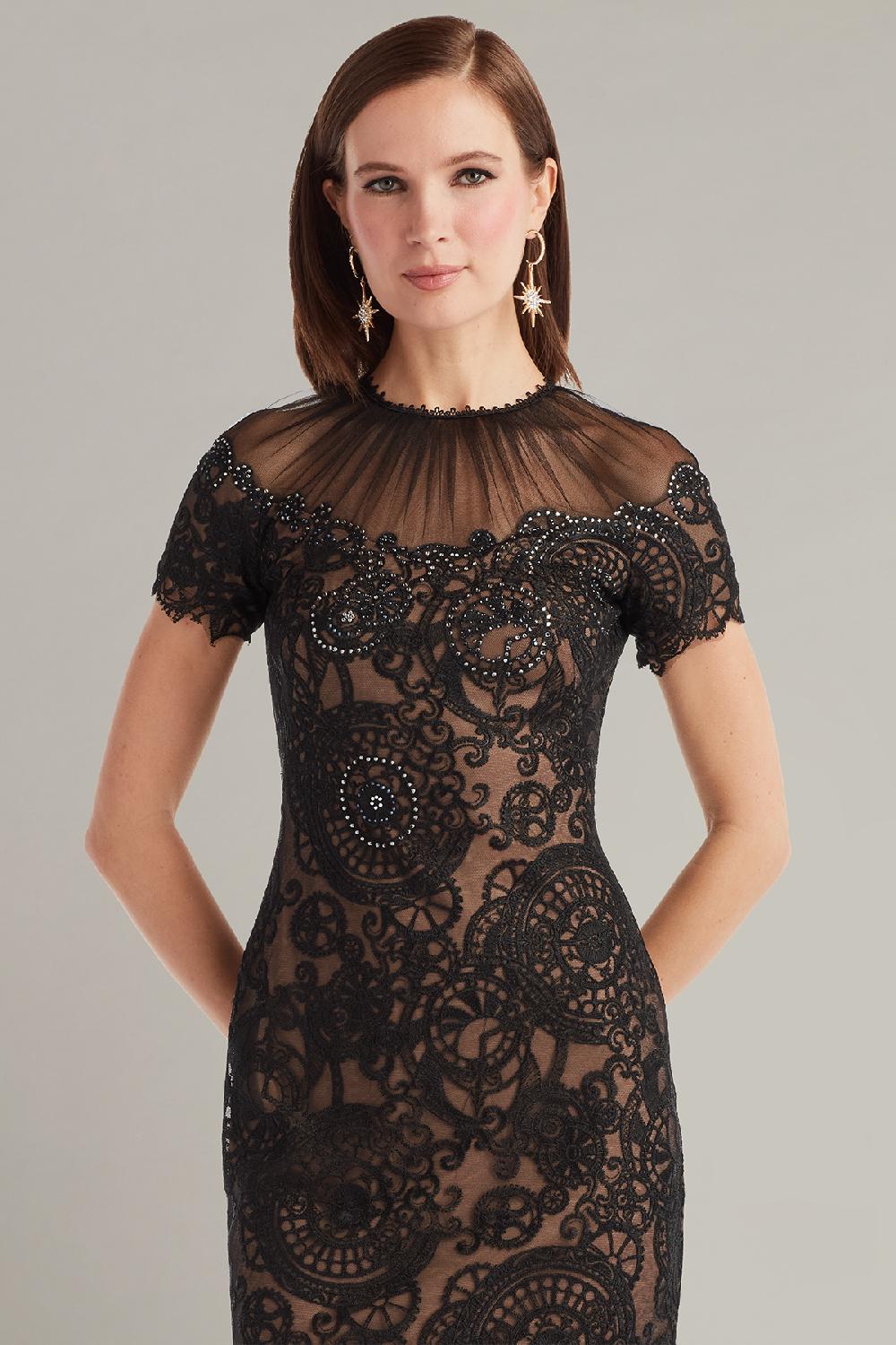 Tadashi Shoji Sable Embroidered Tulle Dress