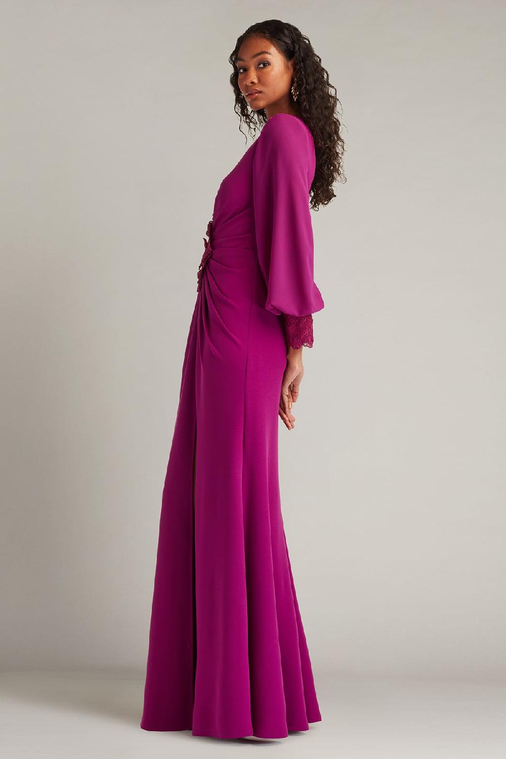 Tadashi Shoji Sahana Bishop Sleeve Plunge Gown