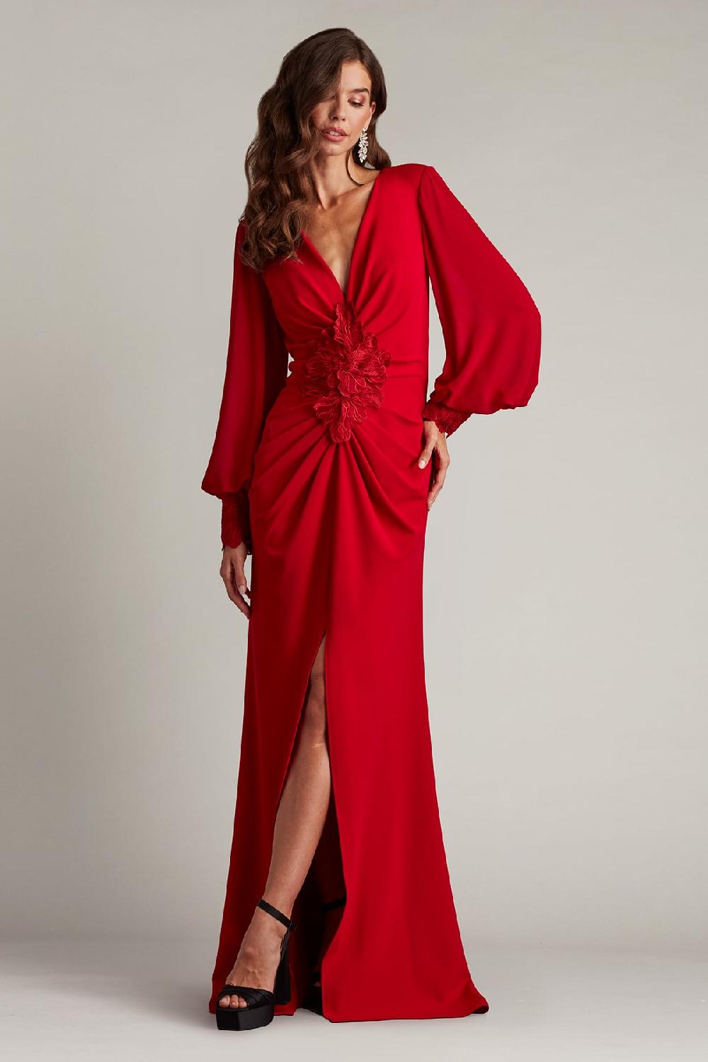 Tadashi Shoji Sahana Bishop Sleeve Plunge Gown