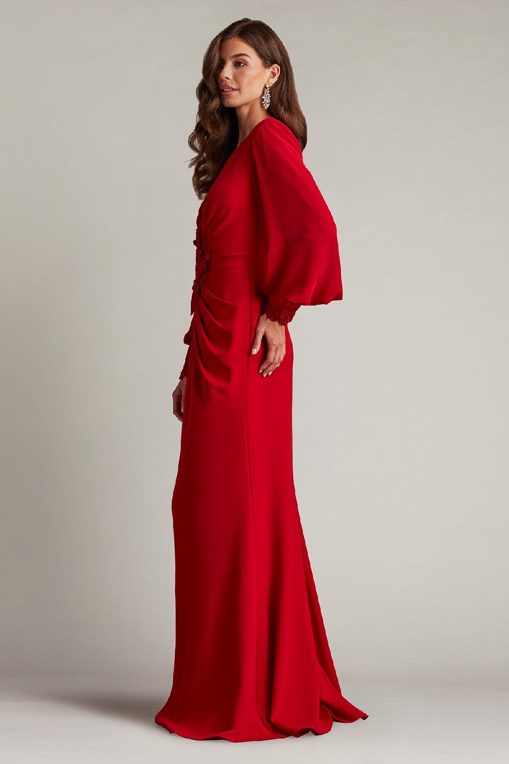 Tadashi Shoji Sahana Bishop Sleeve Plunge Gown