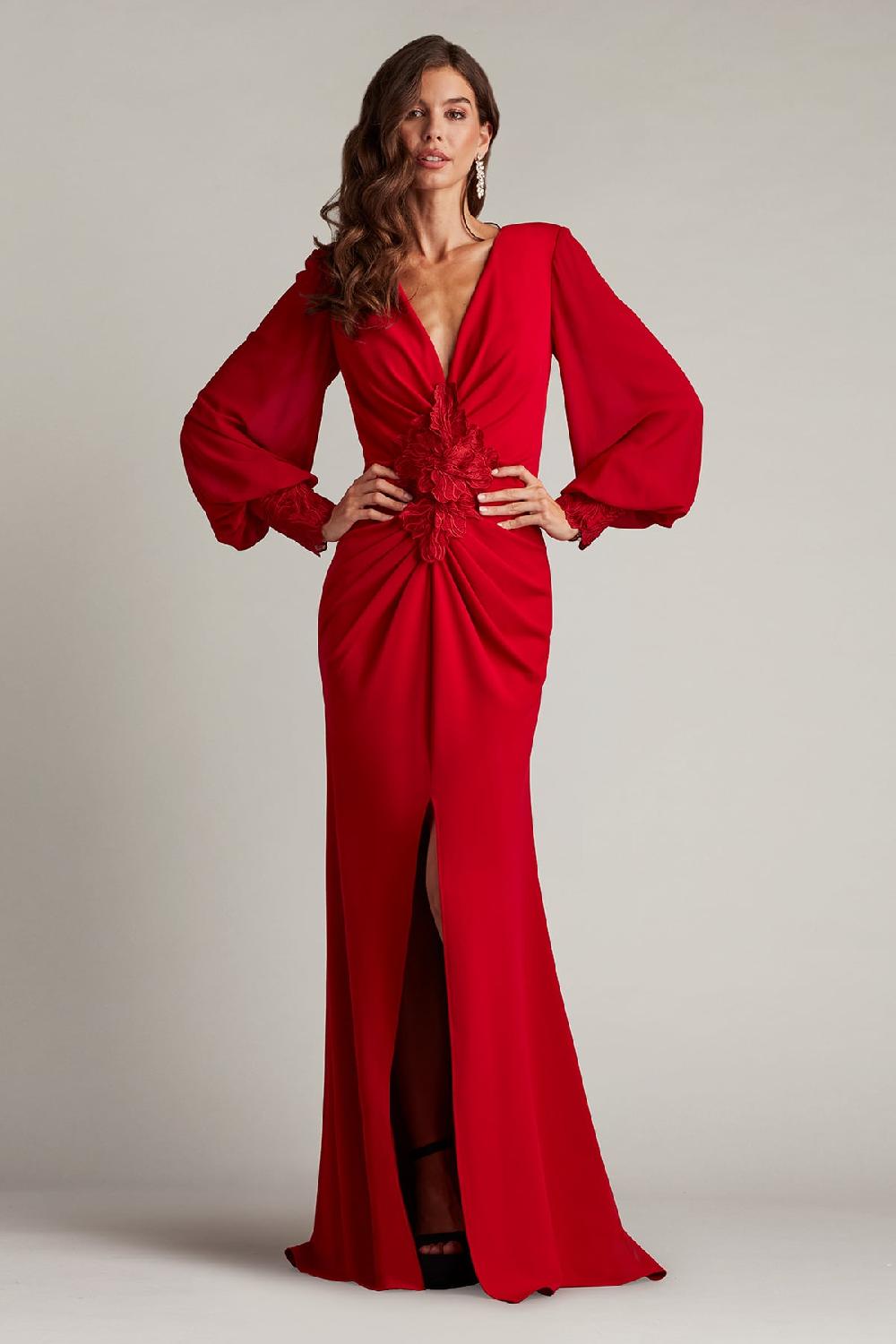 tadashi shoji Sahana Bishop Sleeve Plunge Gown