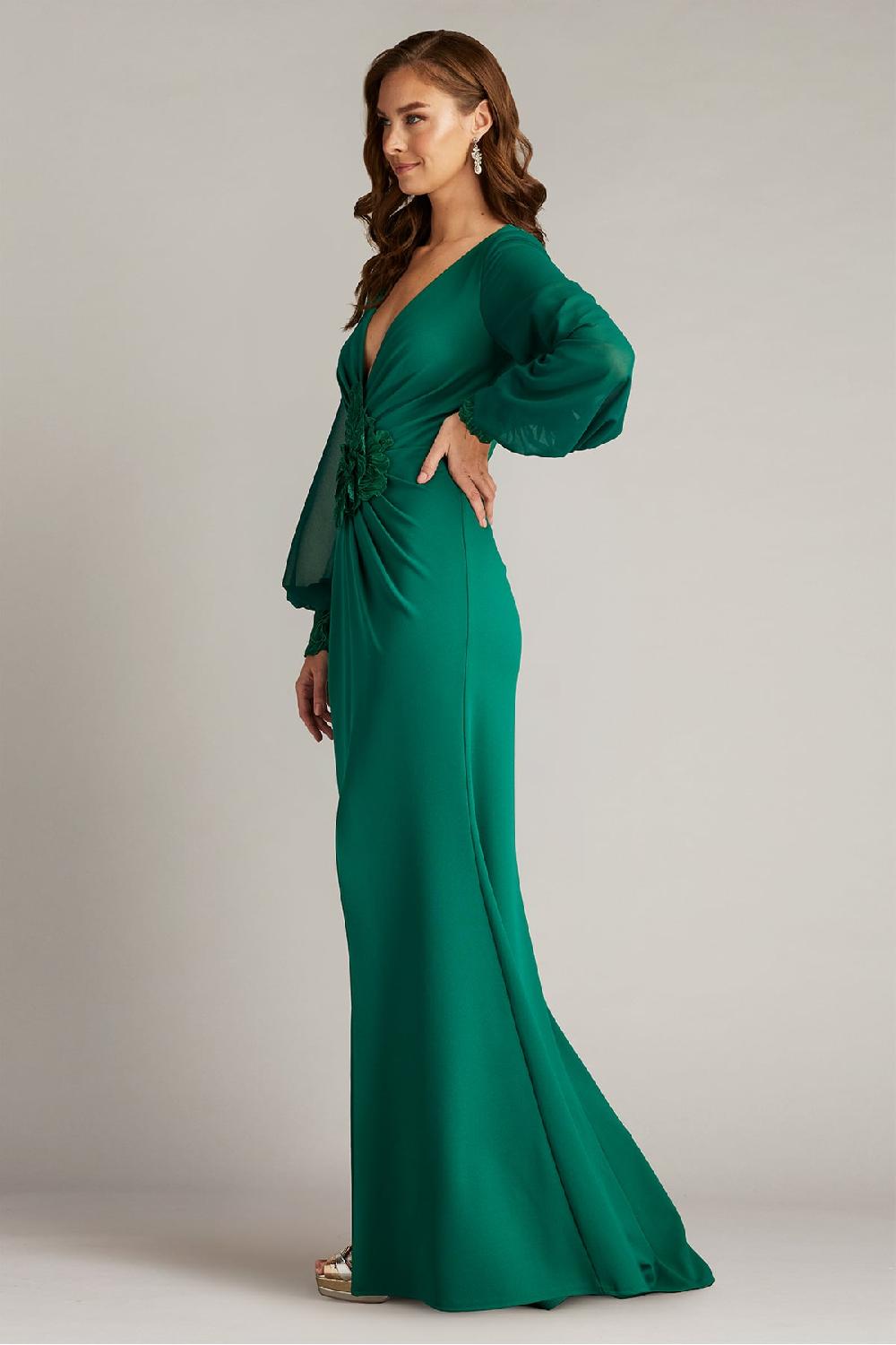 Tadashi Shoji Sahana Bishop Sleeve Plunge Gown