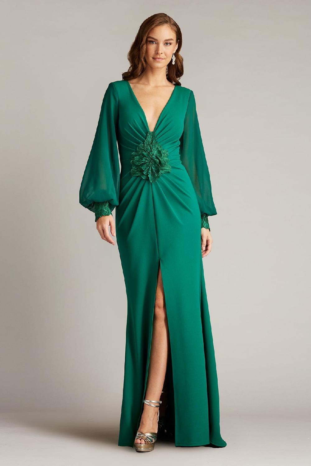 tadashi shoji Sahana Bishop Sleeve Plunge Gown