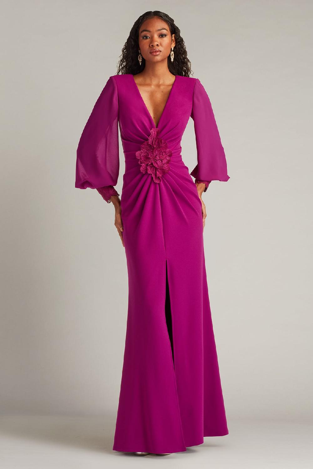 tadashi shoji Sahana Bishop Sleeve Plunge Gown