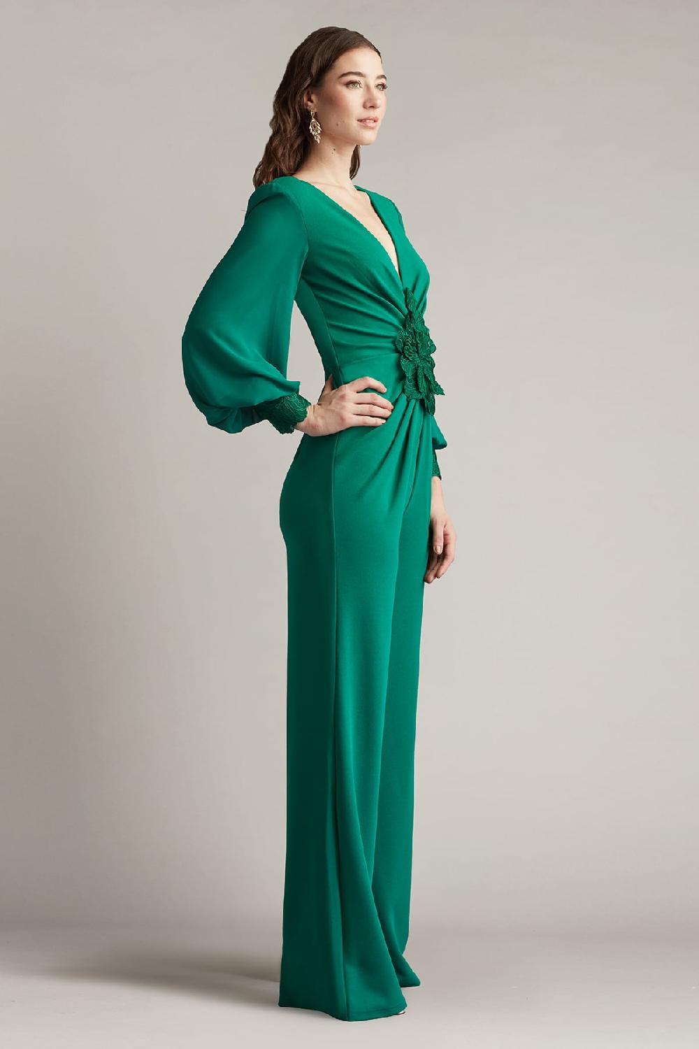 Tadashi Shoji Sahana Bishop Sleeve Plunge Jumpsuit