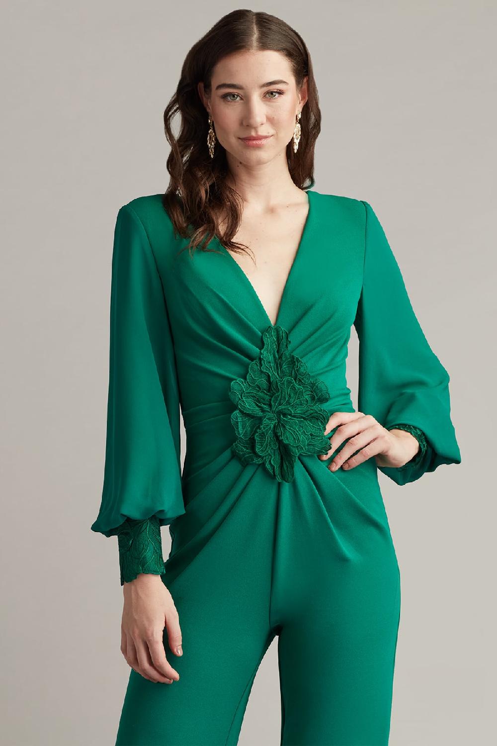Tadashi Shoji Sahana Bishop Sleeve Plunge Jumpsuit