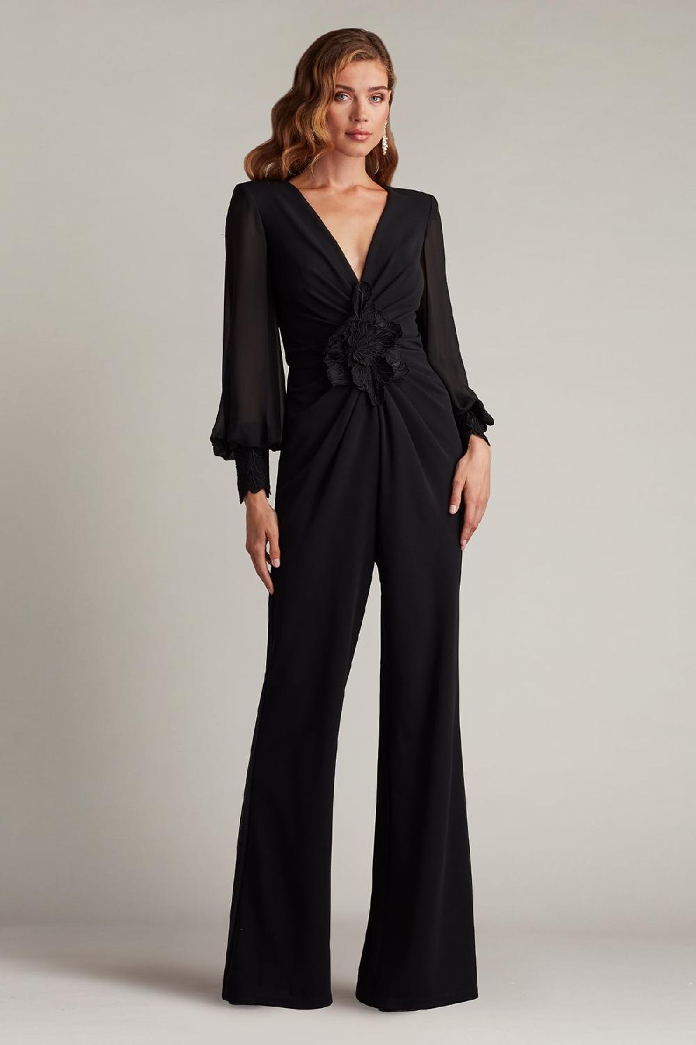 tadashi shoji Sahana Bishop Sleeve Plunge Jumpsuit