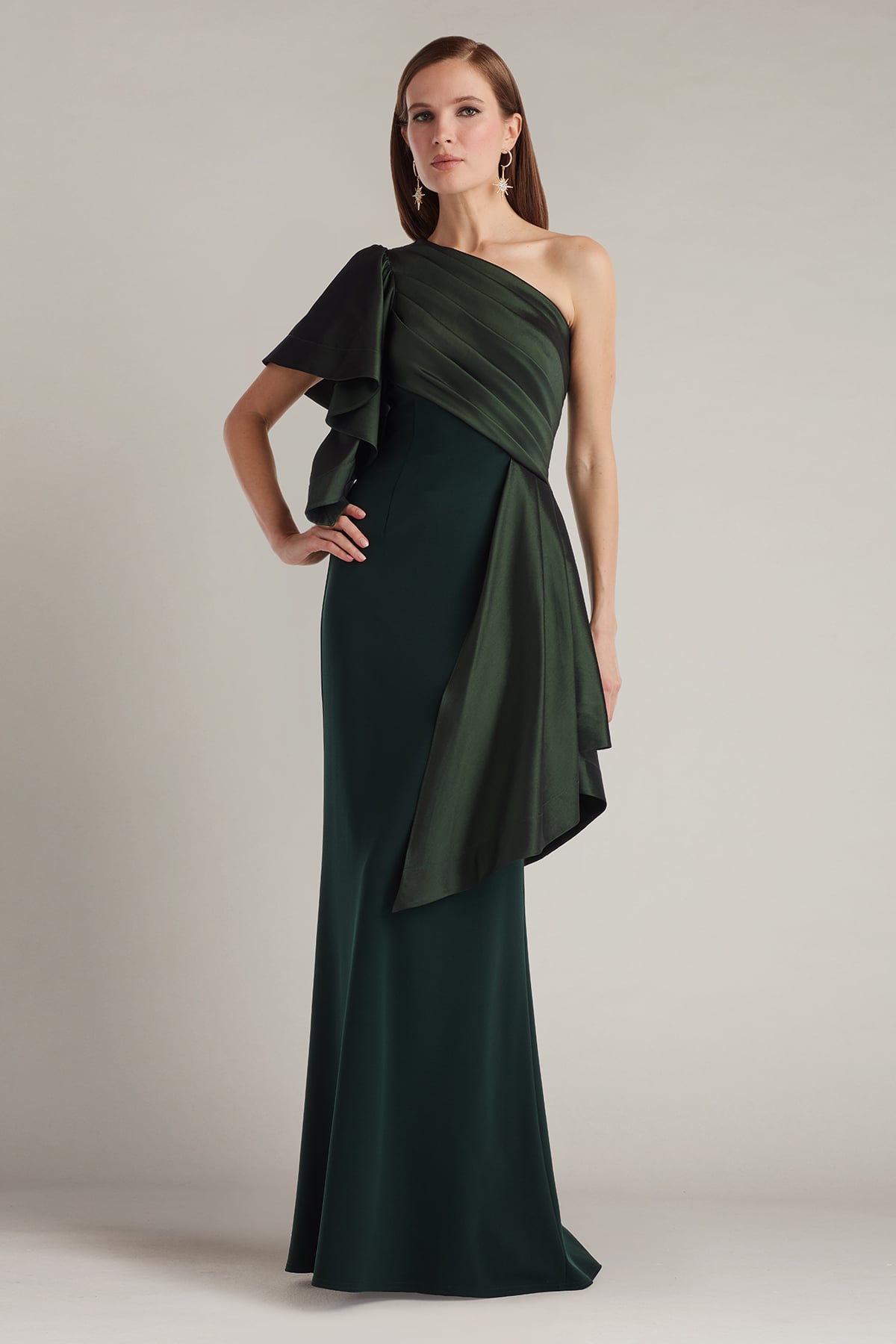 tadashi shoji Santa Fe Draped Flounce Gown