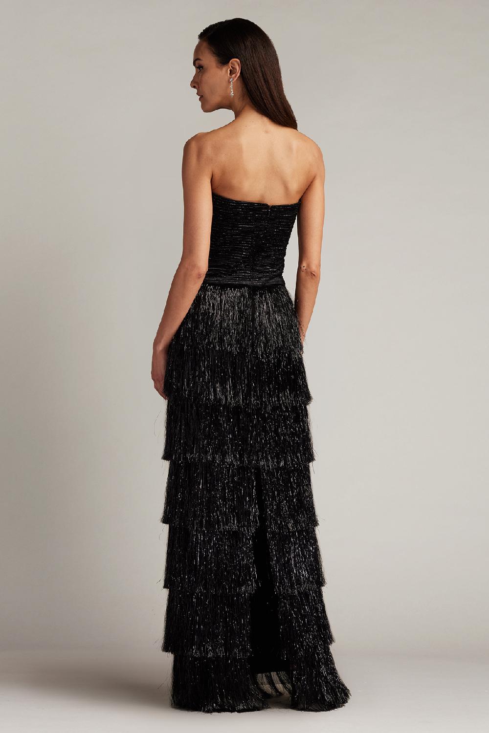 Tadashi Shoji Shania Sequin Velvet Fringe Gown