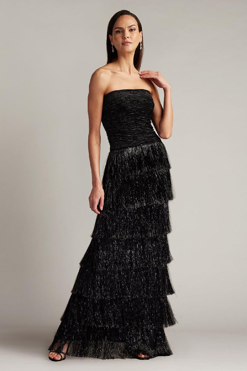 Tadashi Shoji Shania Sequin Velvet Fringe Gown