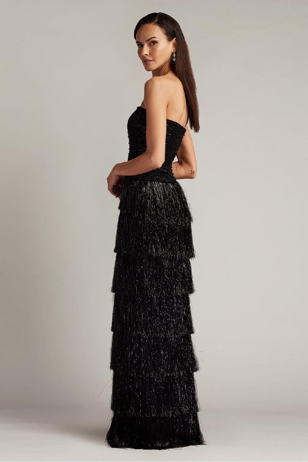 Tadashi Shoji Shania Sequin Velvet Fringe Gown