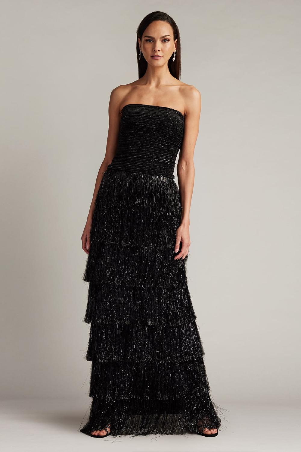 tadashi shoji Shania Sequin Velvet Fringe Gown