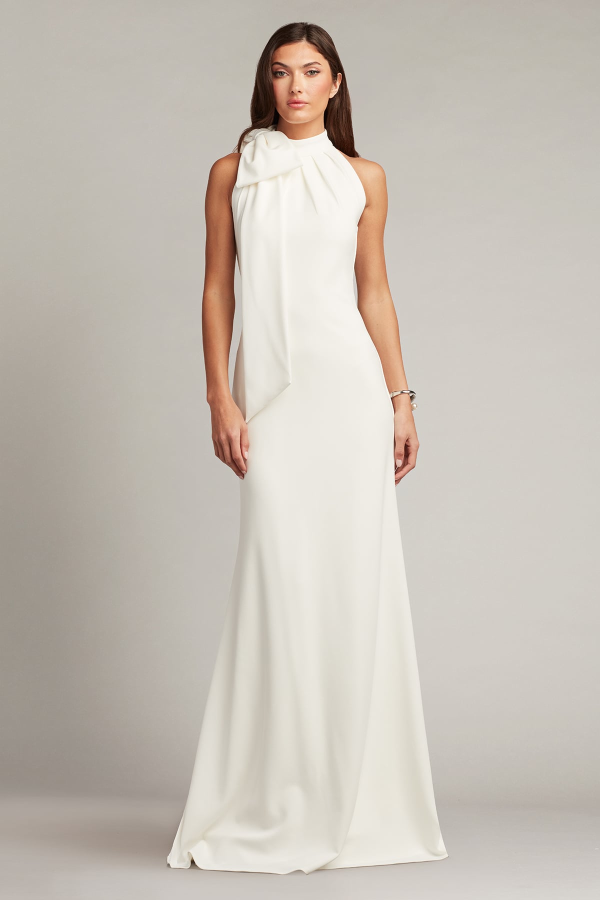 tadashi shoji Sims Shoulder Bow Halter Gown