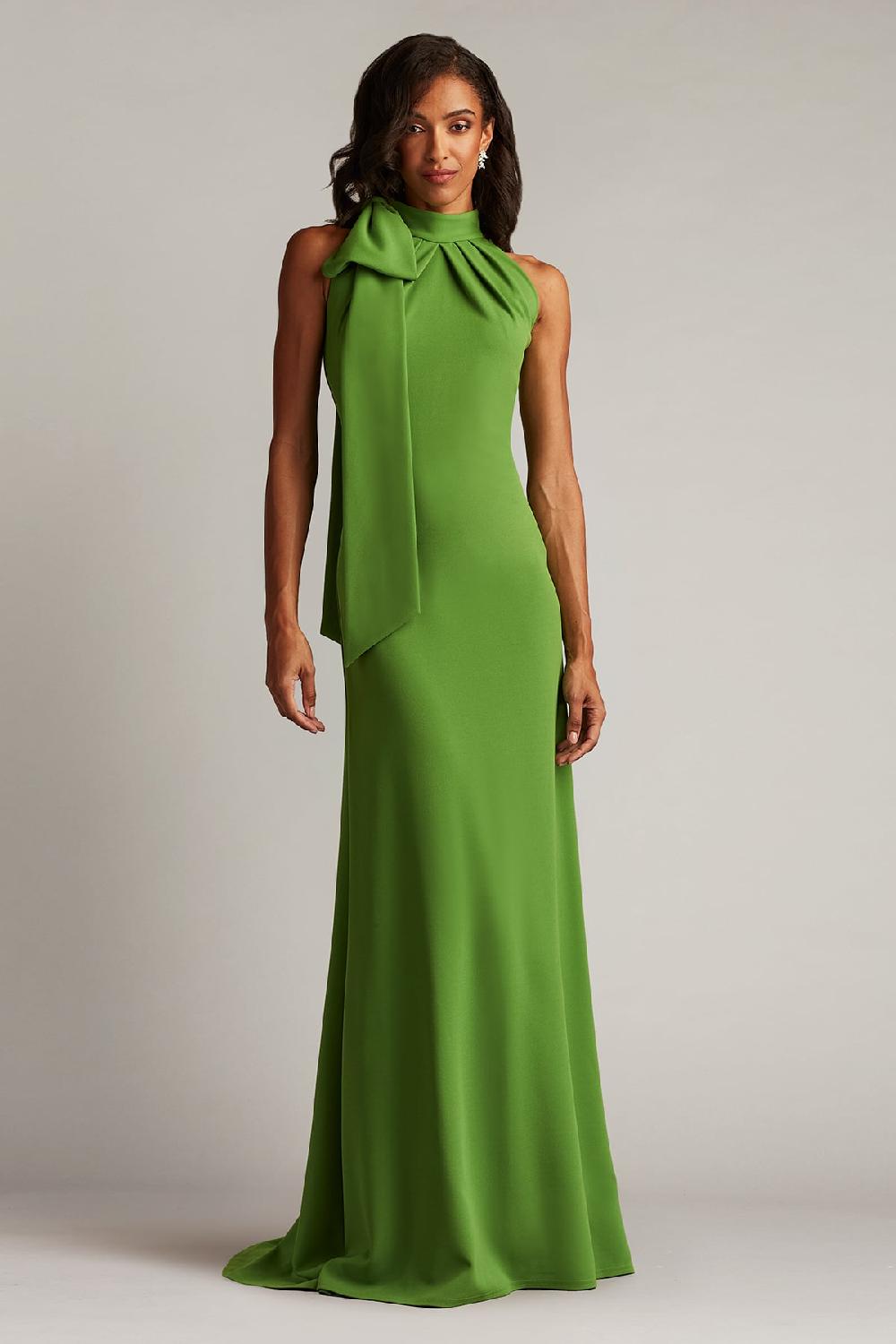 tadashi shoji Sims Shoulder Bow Halter Gown