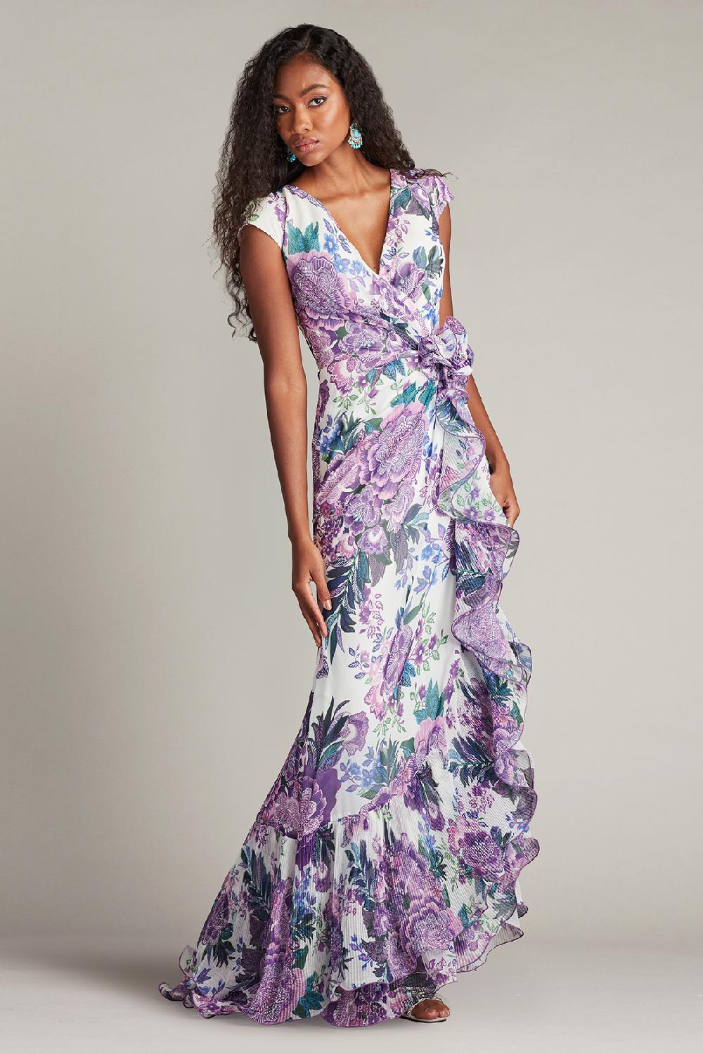Tadashi Shoji Sinai Floral Cascading Ruffle Gown