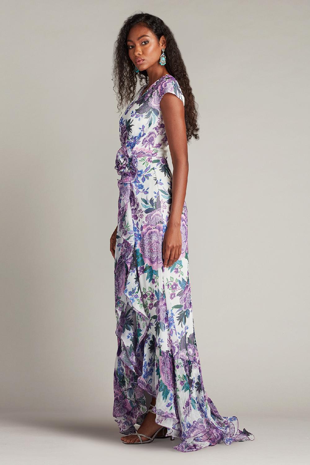 Tadashi Shoji Sinai Floral Cascading Ruffle Gown