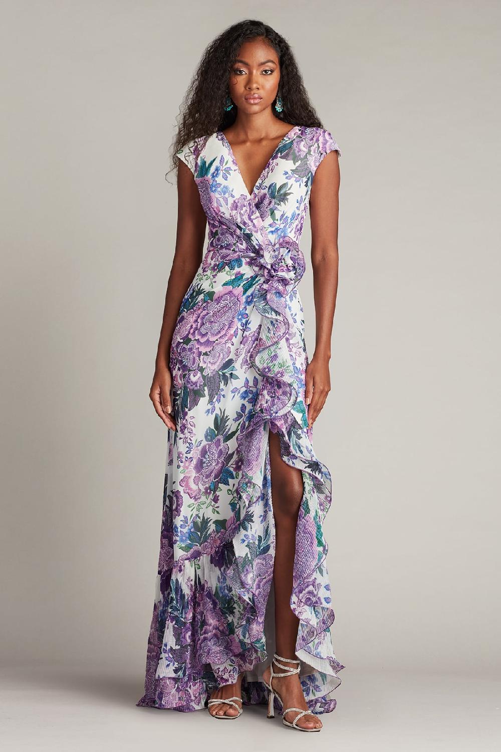 tadashi shoji Sinai Floral Cascading Ruffle Gown