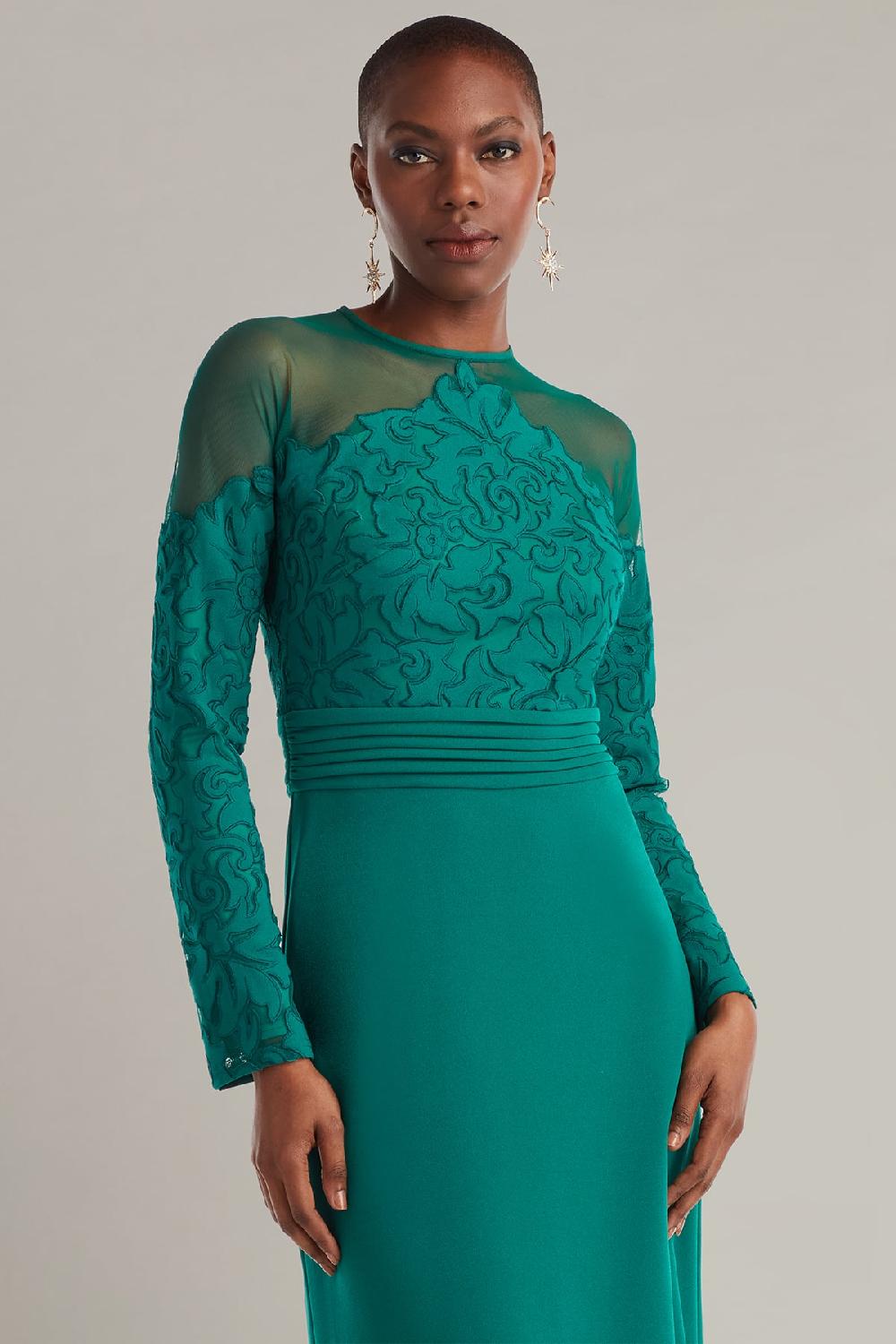 Tadashi Shoji Sinclair Embroidered Crepe Gown