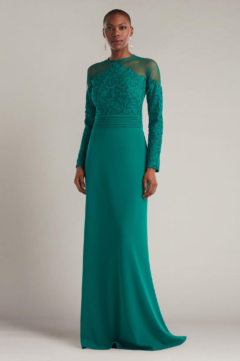 tadashi shoji Sinclair Embroidered Crepe Gown