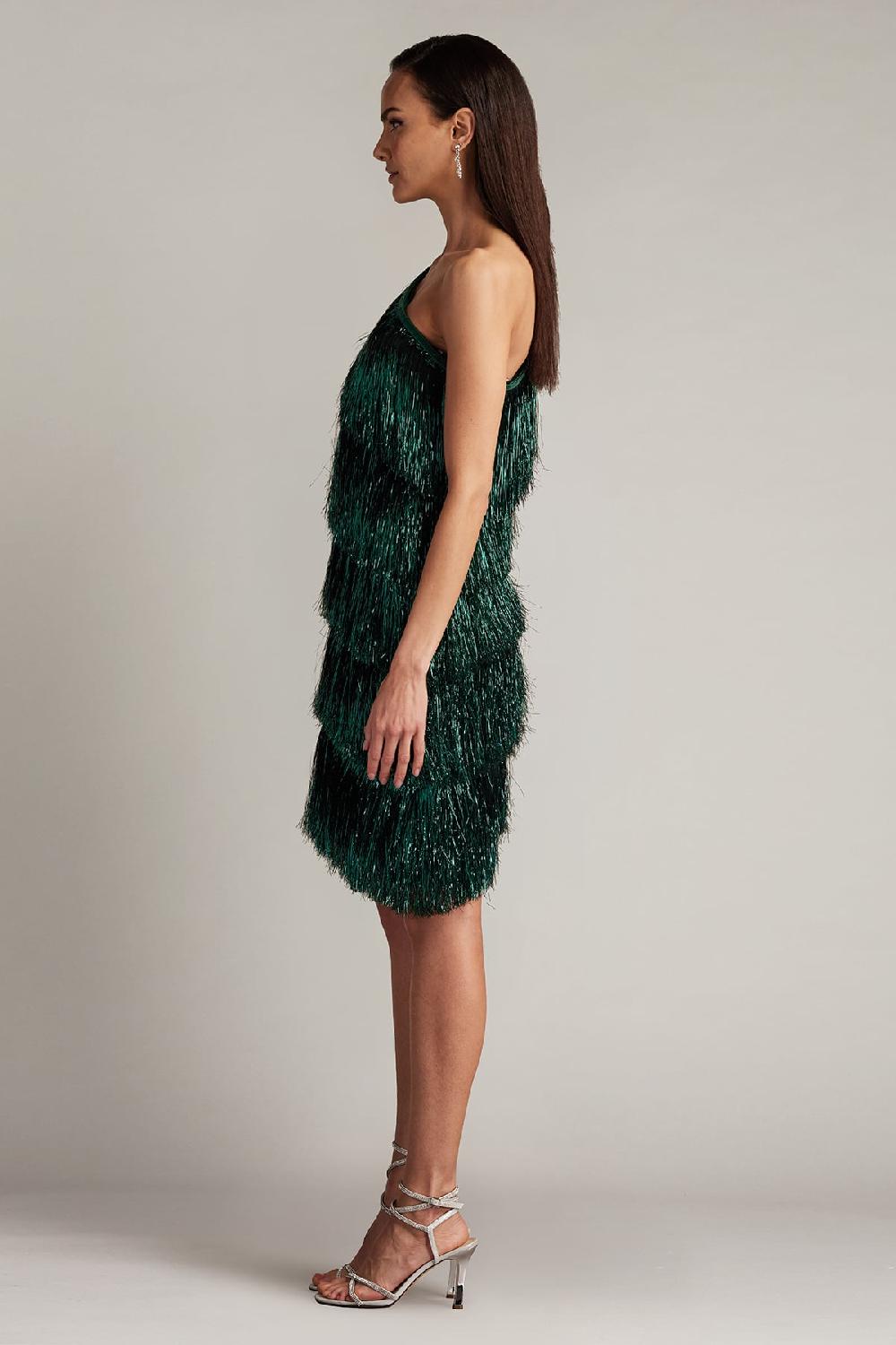 Tadashi Shoji Sonny Metallic Fringe Mini Dress