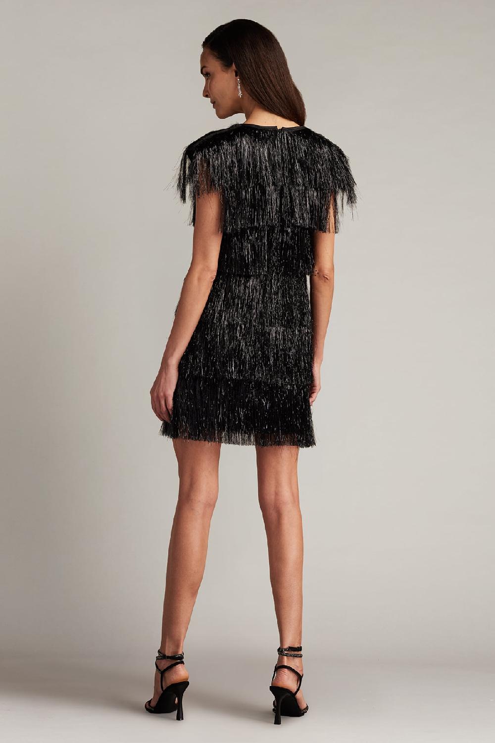 Tadashi Shoji Spritz Metallic Fringe Mini Dress