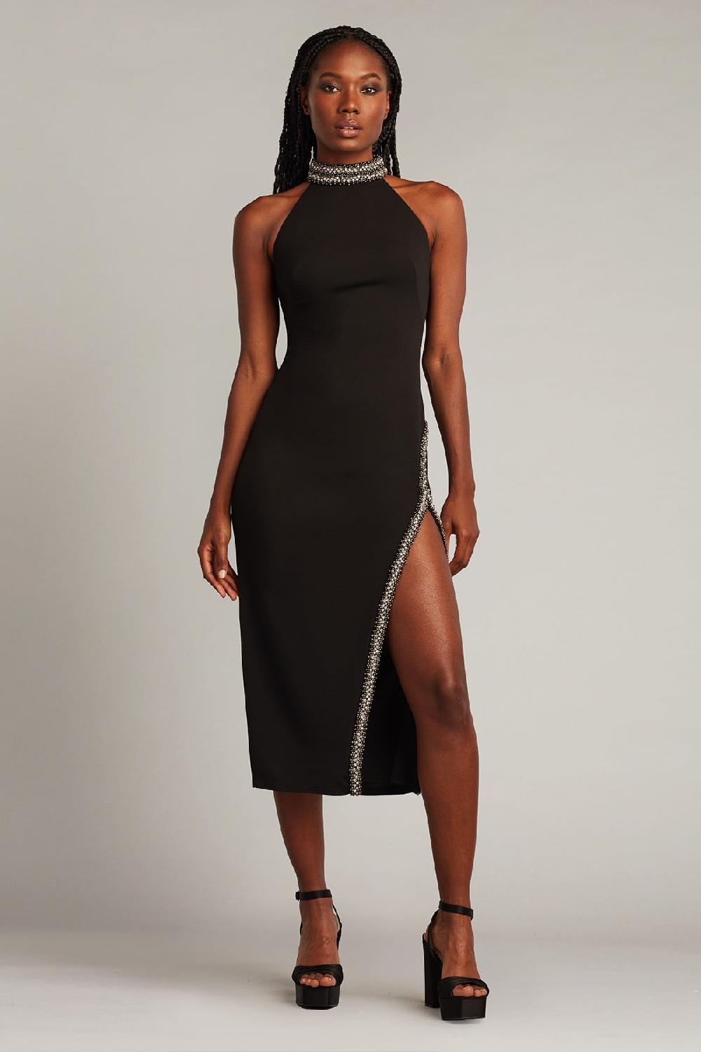 Tadashi Shoji Steva Embellished Halter Midi Dress