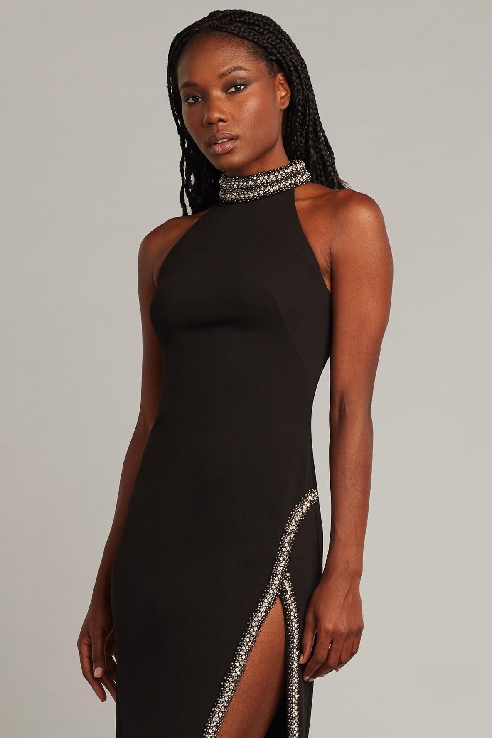 Tadashi Shoji Steva Embellished Halter Midi Dress